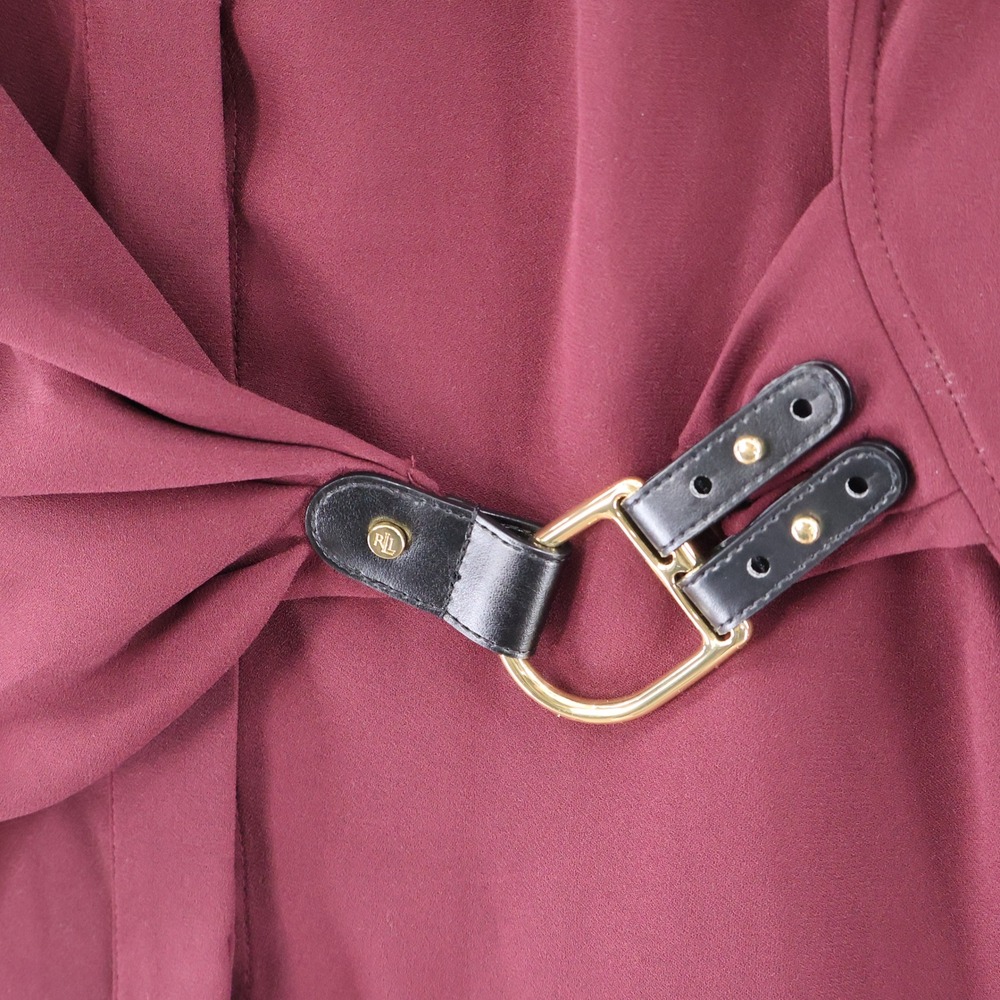 Lauren Ralph Lauren Buckle Trim Top Women 8 Maroon Equestrian Old Money $195 NWT - Picture 6 of 16